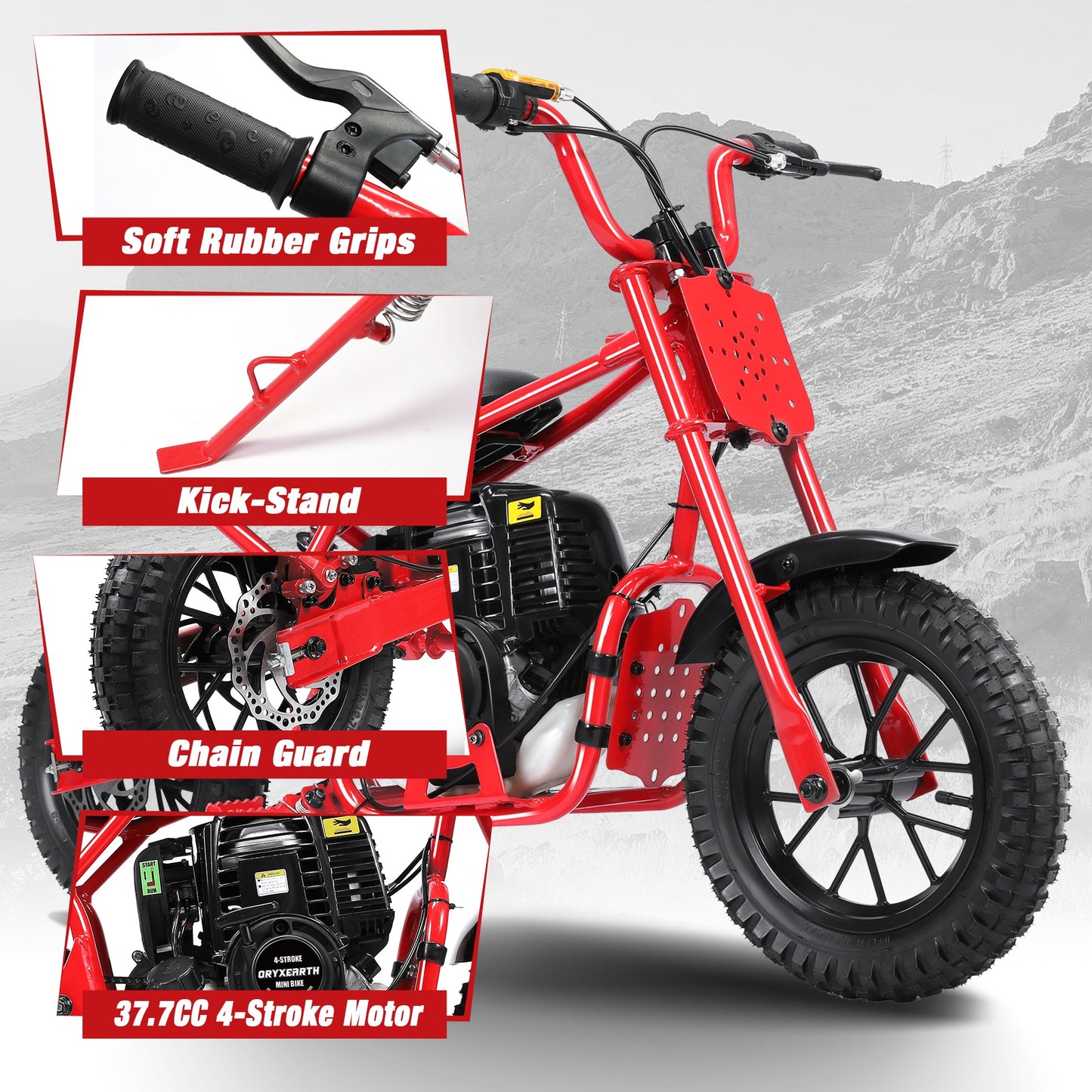 Oryxearth 37.7CC 4-Stroke Kids Dirt Bike, Handmade Gasoline Powered Battle-damaged Mini Dirt Bike, Automatic Transmission and Pull Start for Kids