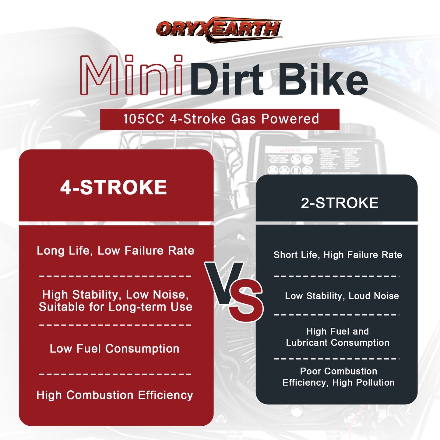 ORYXEARTH 105cc 4-Stroke Ride on Toys, Mini Bike for Kids Motorcycle, Gas Power Dirt Bike,Red